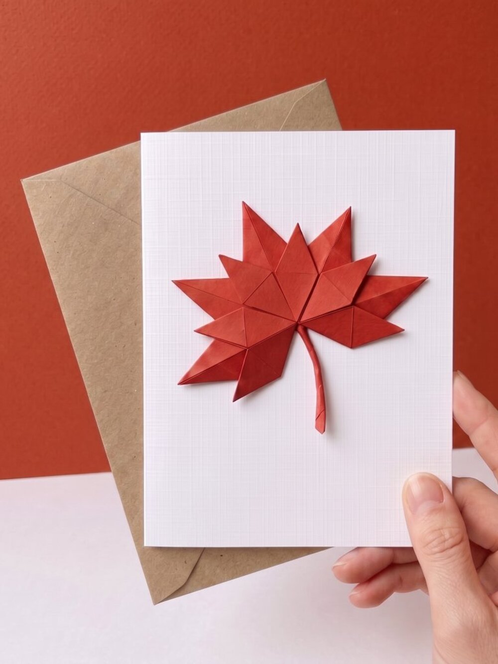 Handmade Maple Leaf Card, Origami Paper Art, 3D Fall Autumn, Teacher Gift, Thank
